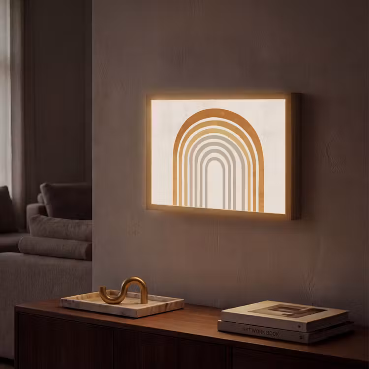 Minimalistisch - Boog - Lijnen - Beige Light Box met batterij (Wandlamp) middel -sfeer1