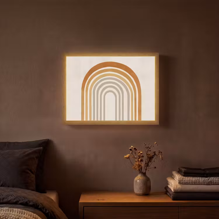 Minimalistisch - Boog - Lijnen - Beige Light Box met batterij (Wandlamp) middel -sfeer4
