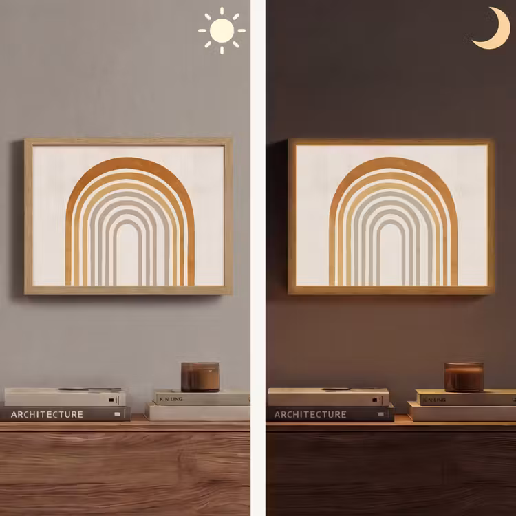 Minimalistisch - Boog - Lijnen - Beige Light Box met batterij (Wandlamp) middel -sfeer3