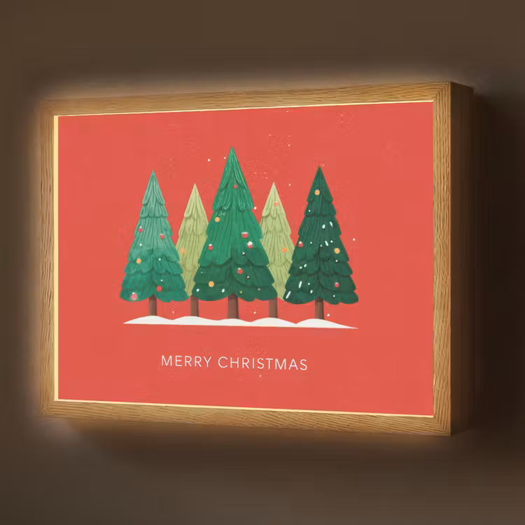 Minimalistisch - Kerstbomen - Rood - Sneeuw Light Box met batterij (Wandlamp) middel -z3d_website