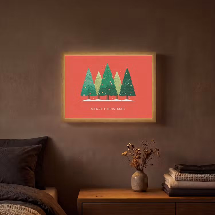 Minimalistisch - Kerstbomen - Rood - Sneeuw Light Box met batterij (Wandlamp) middel -sfeer4