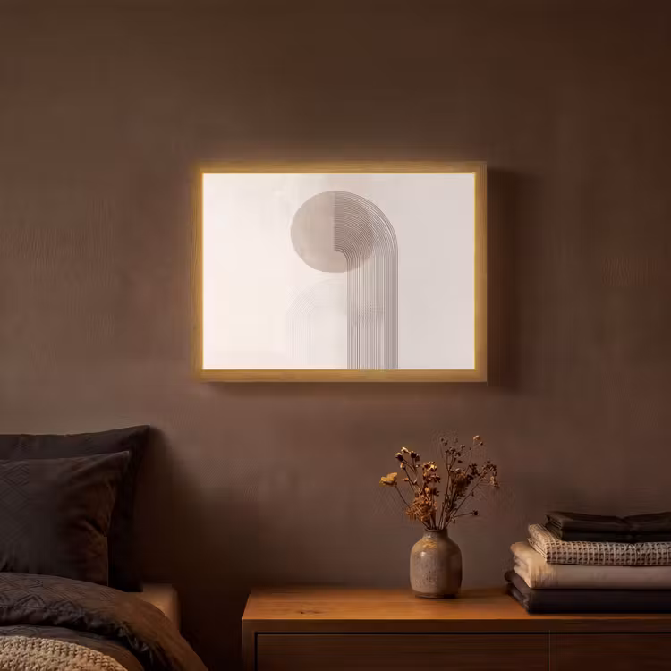 Minimalistisch - Cirkel - Lichtgrijs Light Box met batterij (Wandlamp) middel -sfeer4