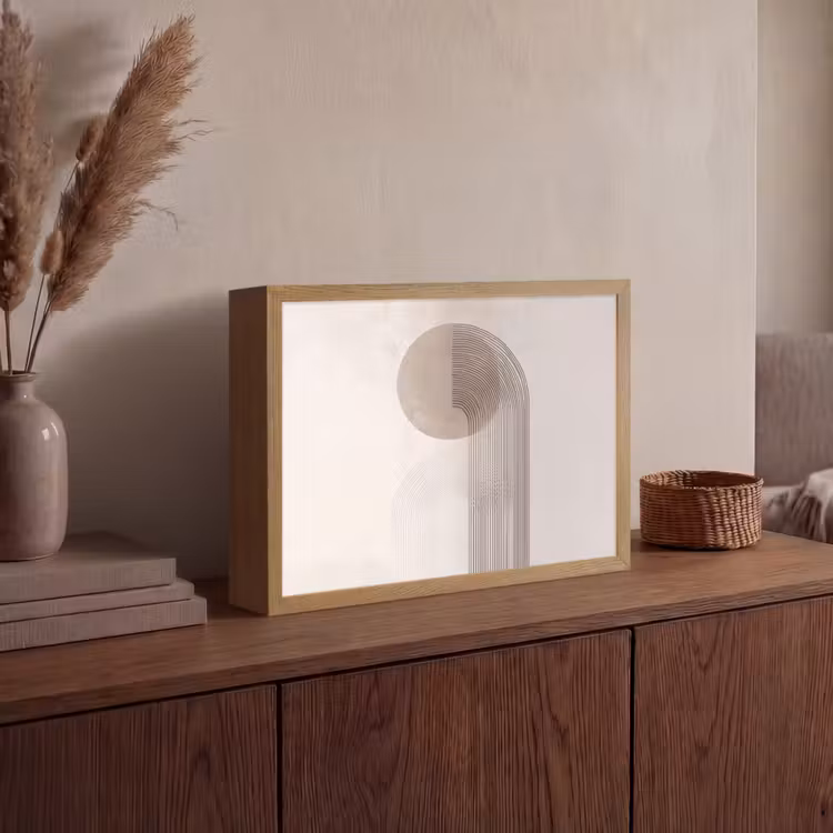 Minimalistisch - Cirkel - Lichtgrijs Light Box met batterij (Wandlamp) middel -sfeer2