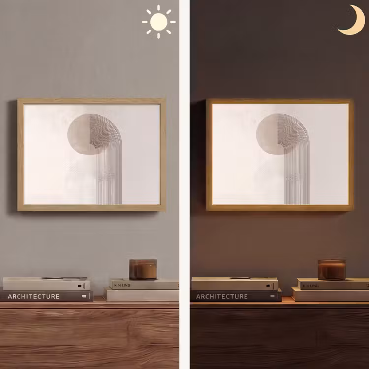 Minimalistisch - Cirkel - Lichtgrijs Light Box met batterij (Wandlamp) middel -sfeer3