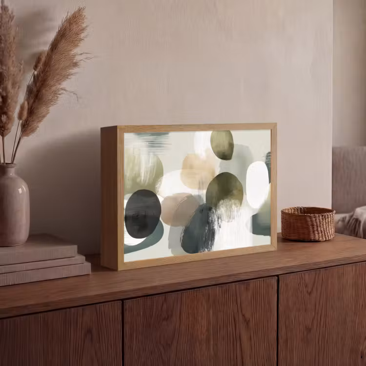 Minimalistisch - Cirkels - Penseelstreken - Beige Light Box met batterij (Wandlamp) middel -sfeer2