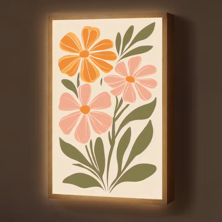 Minimalistisch - Bloemen - Bladeren - Roze Light Box met batterij (Wandlamp) middel -z3d_website
