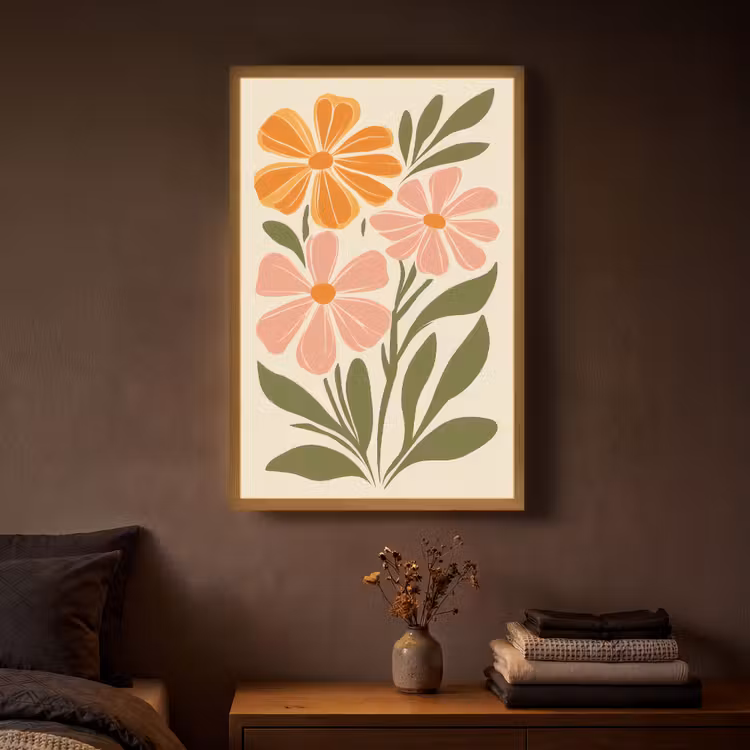 Minimalistisch - Bloemen - Bladeren - Roze Light Box met batterij (Wandlamp) middel -sfeer4