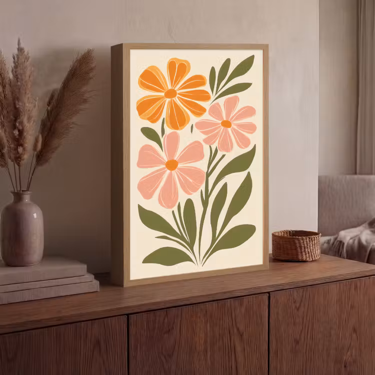 Minimalistisch - Bloemen - Bladeren - Roze Light Box met batterij (Wandlamp) middel -sfeer2
