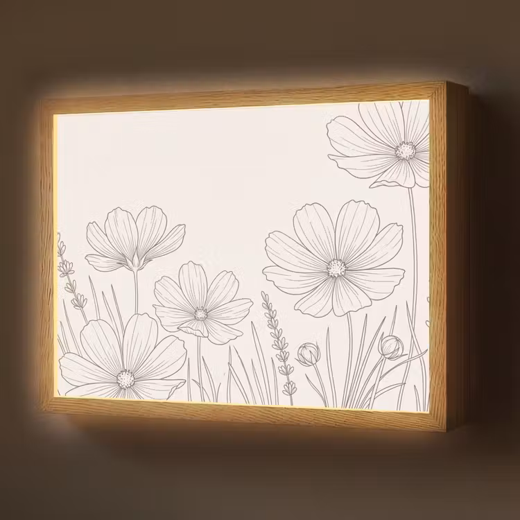 Minimalistisch - Modern - Bloemen - Beige Light Box met batterij (Wandlamp) middel -z3d_website