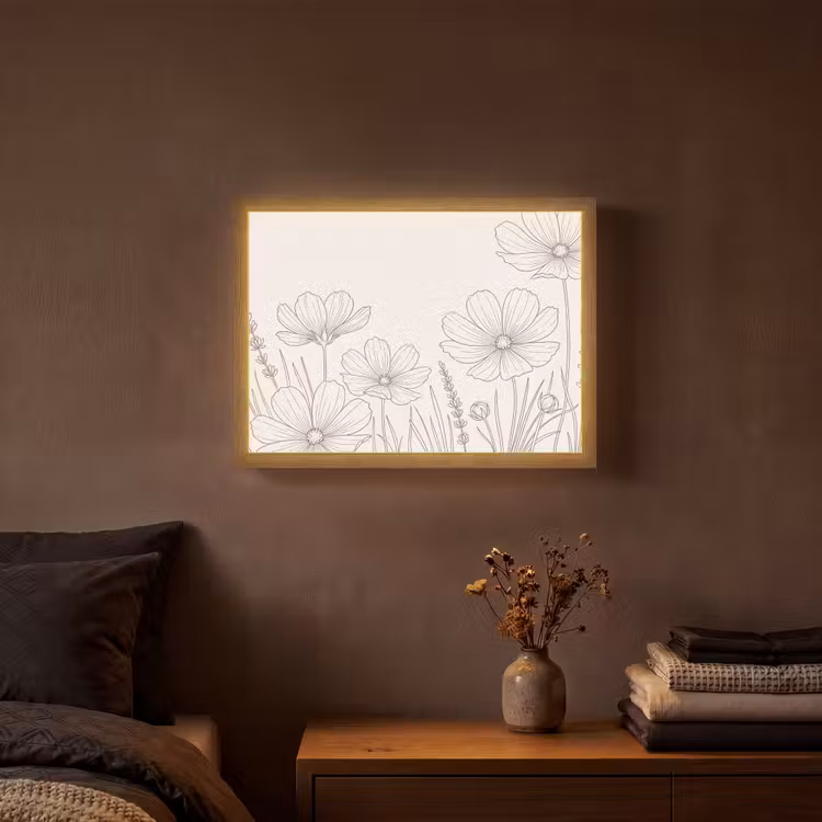 Minimalistisch - Modern - Bloemen - Beige Light Box met batterij (Wandlamp) middel -sfeer4