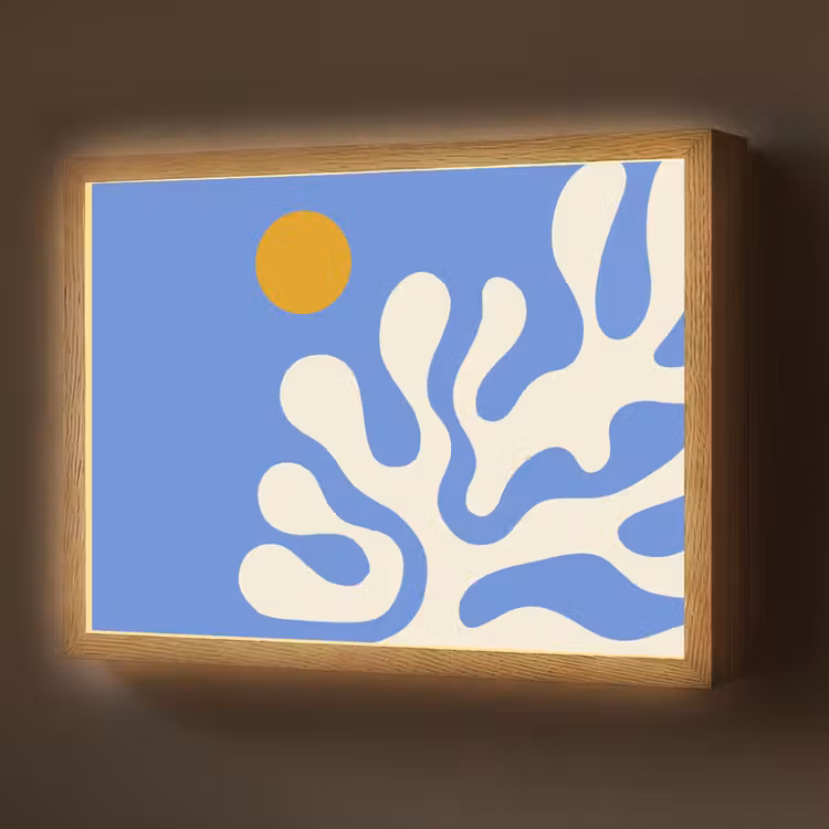 Minimalistisch - Organisch patroon - Blauw Light Box met batterij (Wandlamp) middel -z3d_website