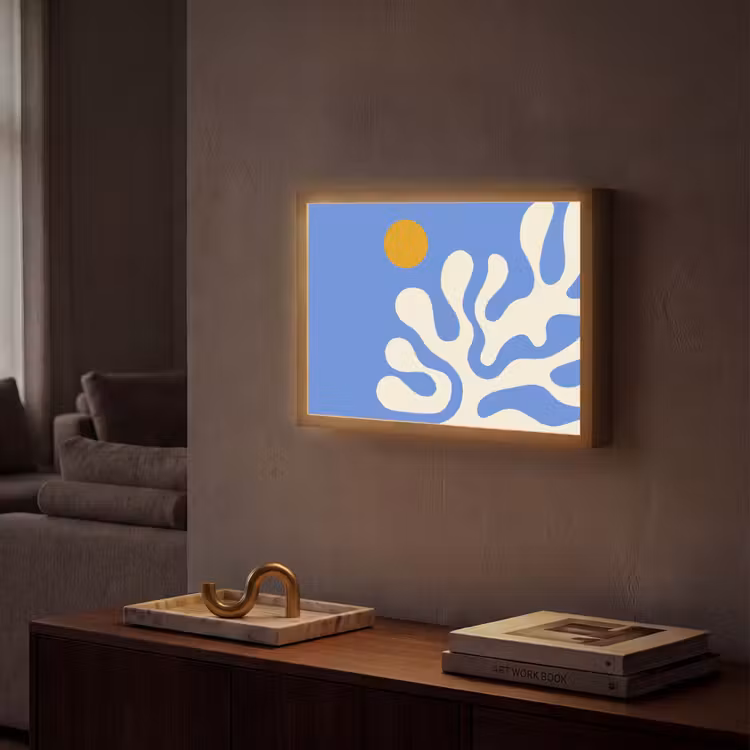 Minimalistisch - Organisch patroon - Blauw Light Box met batterij (Wandlamp) middel -sfeer1