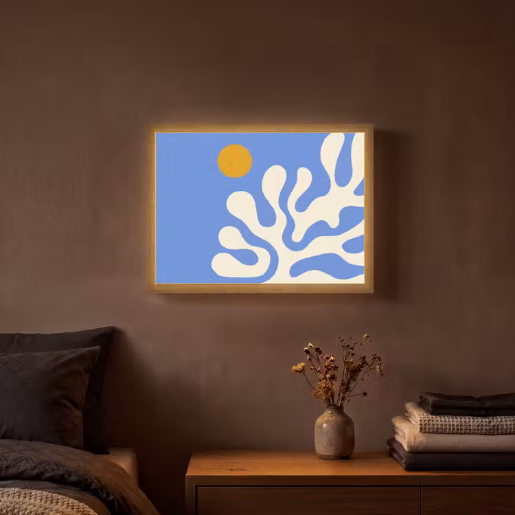 Minimalistisch - Organisch patroon - Blauw Light Box met batterij (Wandlamp) middel -sfeer4