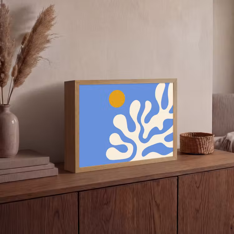 Minimalistisch - Organisch patroon - Blauw Light Box met batterij (Wandlamp) middel -sfeer2