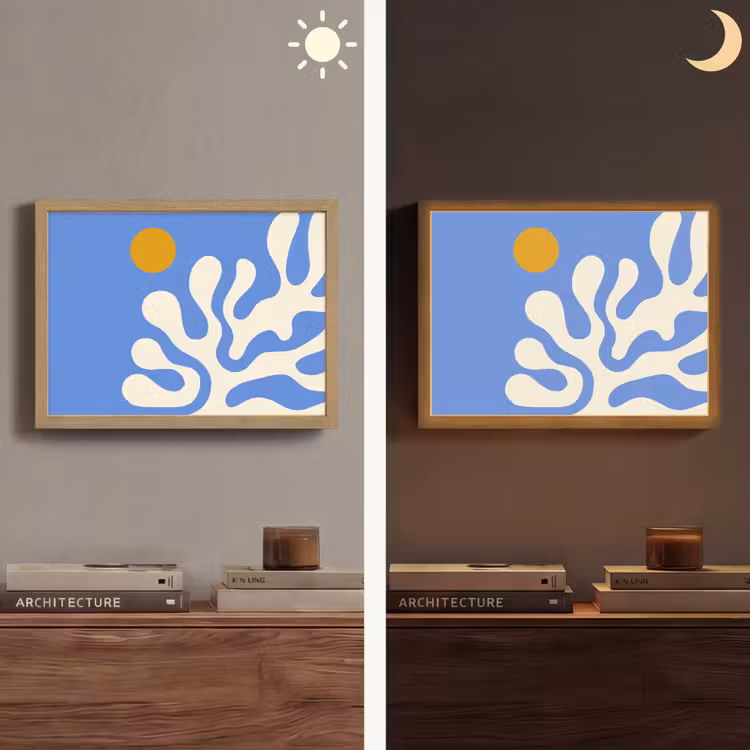 Minimalistisch - Organisch patroon - Blauw Light Box met batterij (Wandlamp) middel -sfeer3