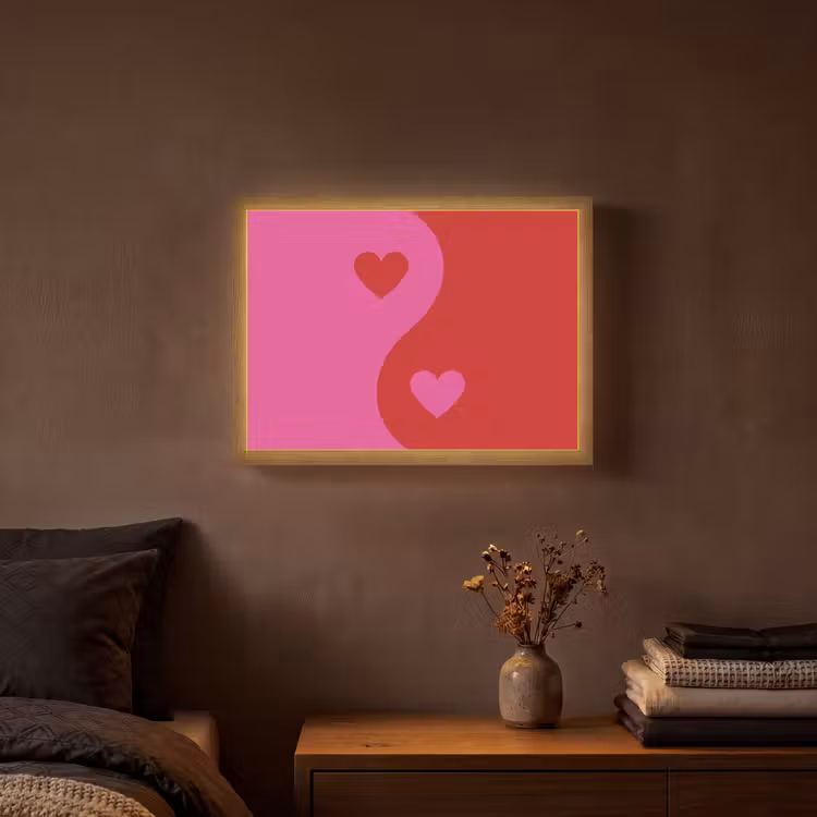 Minimalistisch - Rood - Roze - Hartjes Light Box met batterij (Wandlamp) middel -sfeer4