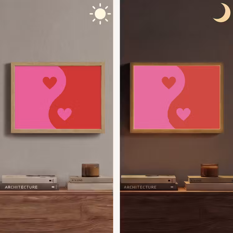 Minimalistisch - Rood - Roze - Hartjes Light Box met batterij (Wandlamp) middel -sfeer3