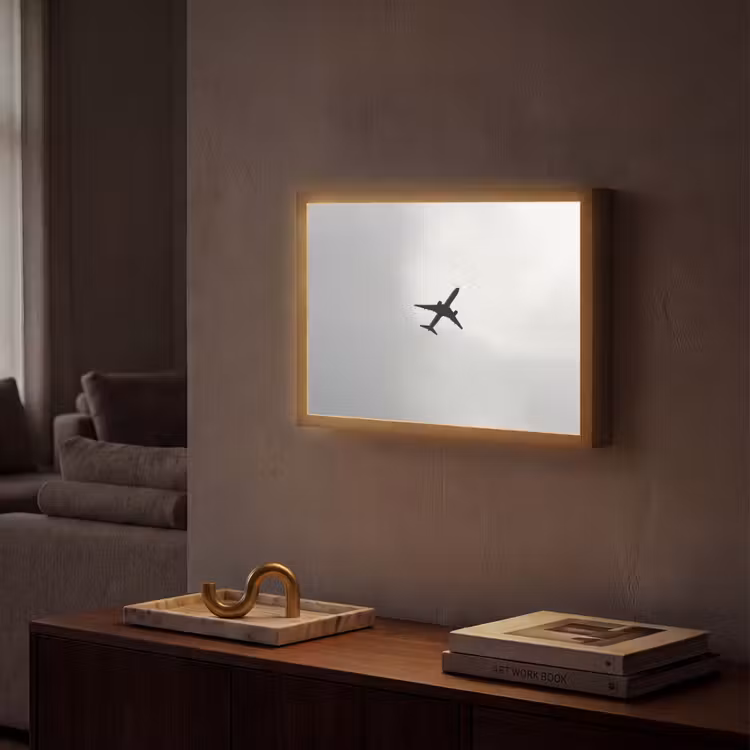 Minimalistisch - Silhouet - Zwart - Vliegtuig Light Box met batterij (Wandlamp) middel -sfeer1