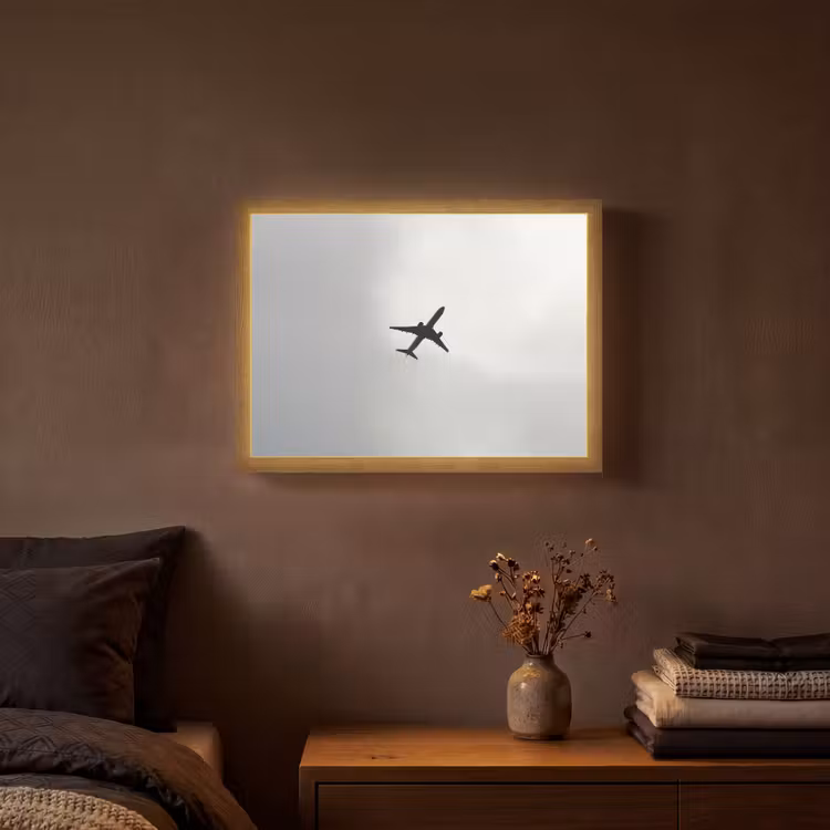 Minimalistisch - Silhouet - Zwart - Vliegtuig Light Box met batterij (Wandlamp) middel -sfeer4