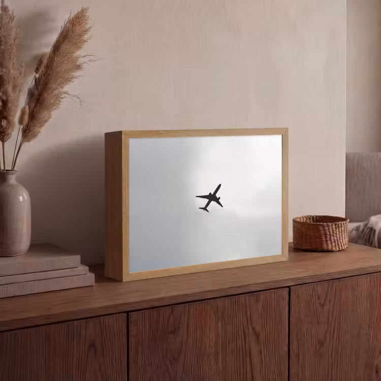 Minimalistisch - Silhouet - Zwart - Vliegtuig Light Box met batterij (Wandlamp) middel -sfeer2