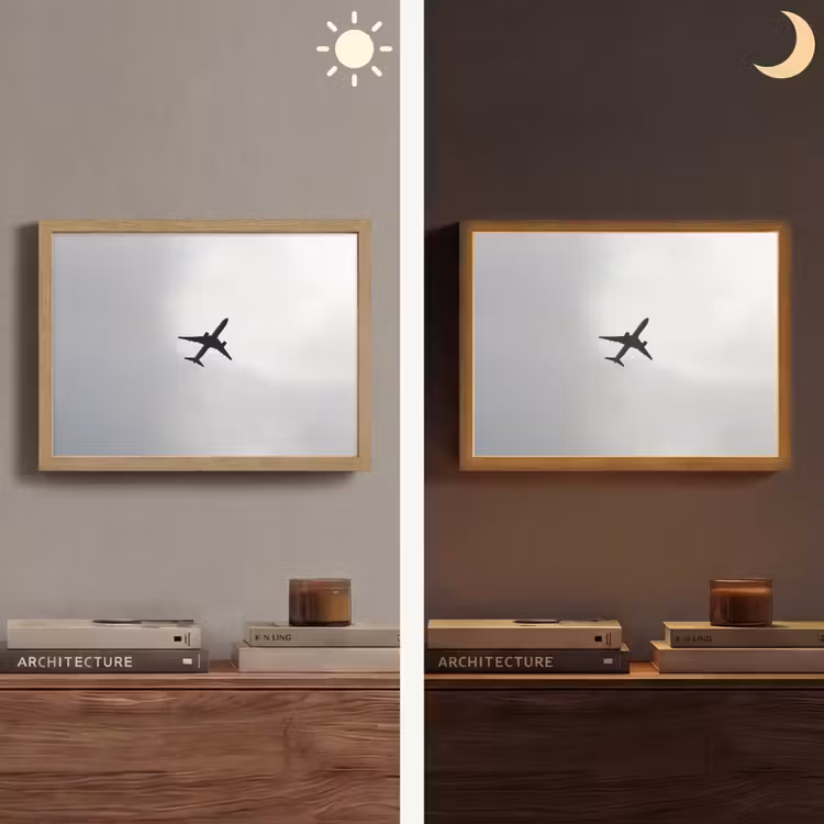 Minimalistisch - Silhouet - Zwart - Vliegtuig Light Box met batterij (Wandlamp) middel -sfeer3