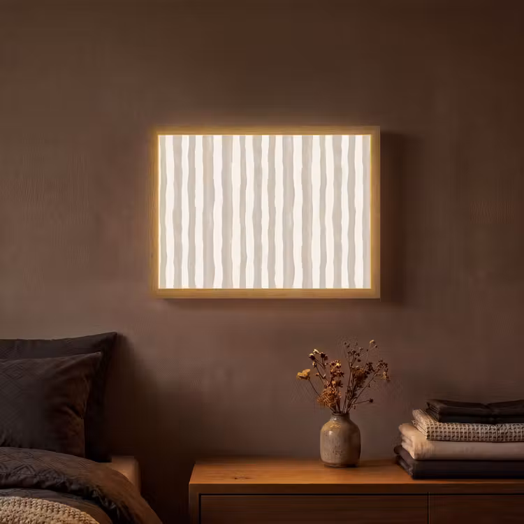 Minimalistisch - Strepen - Beige Light Box met batterij (Wandlamp) middel 907 -sfeer4