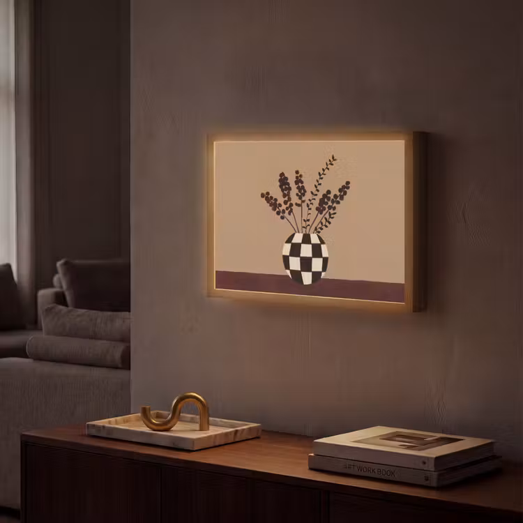 Minimalistisch - Vaas - Bloemen - Bruin Light Box met batterij (Wandlamp) middel -sfeer1