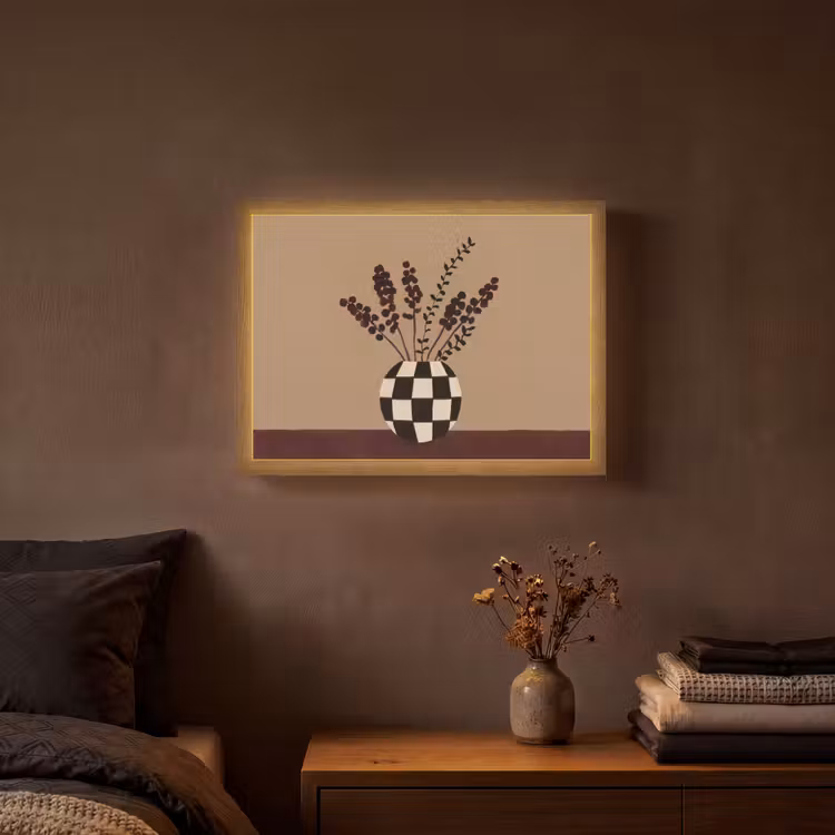 Minimalistisch - Vaas - Bloemen - Bruin Light Box met batterij (Wandlamp) middel -sfeer4