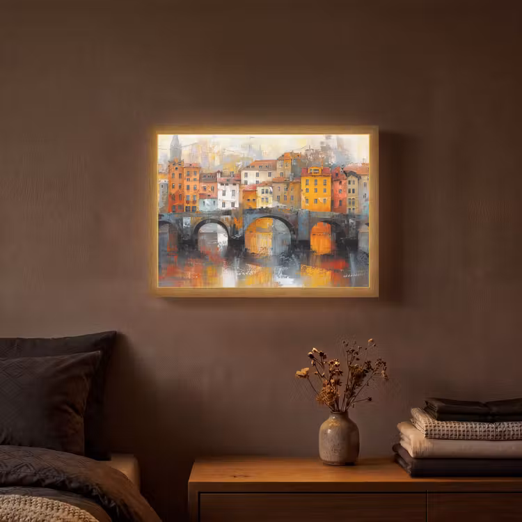 Gracht - Huizen - Kunst - Art Light Box met batterij (Wandlamp) middel -sfeer4