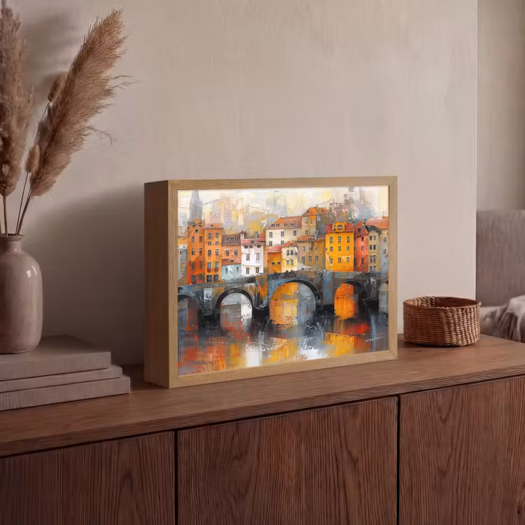 Gracht - Huizen - Kunst - Art Light Box met batterij (Wandlamp) middel -sfeer2