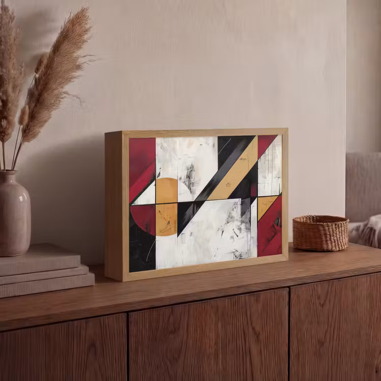 Modern - Abstract - Geometrisch - Rood - Industrieel Light Box met batterij (Wandlamp) middel -sfeer2