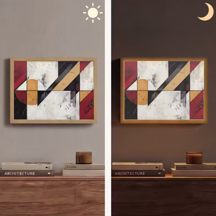 Modern - Abstract - Geometrisch - Rood - Industrieel Light Box met batterij (Wandlamp) middel -sfeer3