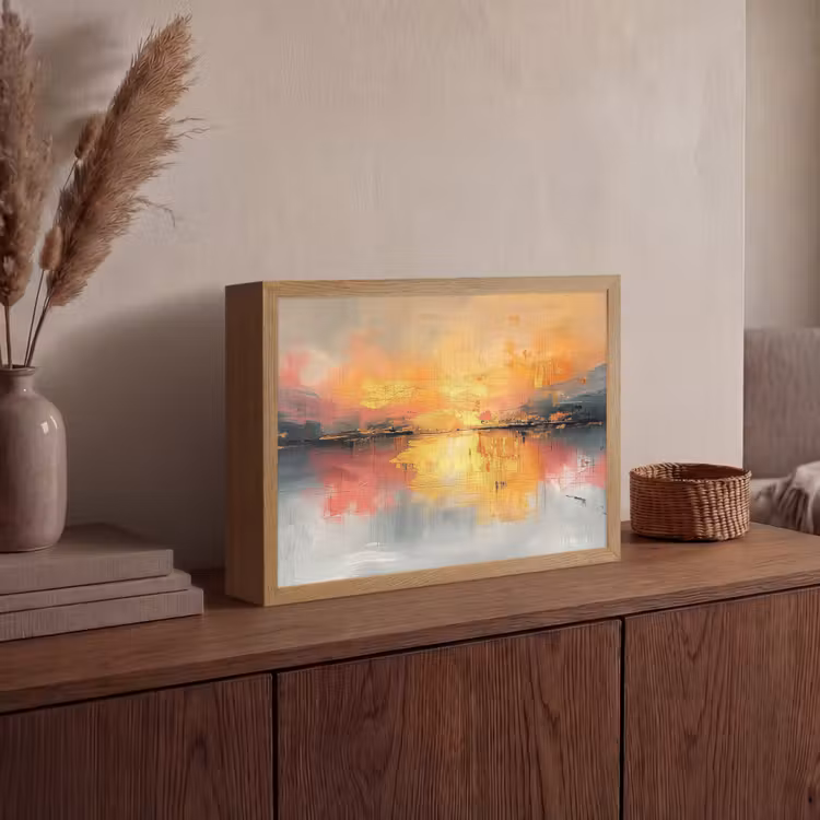 Modern - Abstract - Goud - Roze Light Box met batterij (Wandlamp) middel -sfeer2
