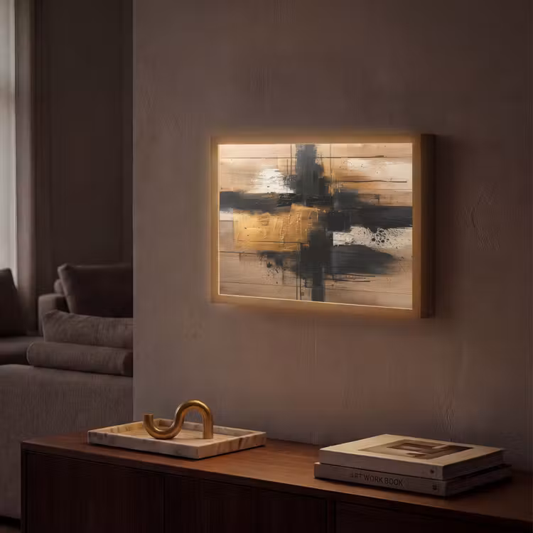 Modern - Zwart - Goud - Verf Light Box met batterij (Wandlamp) middel -sfeer1