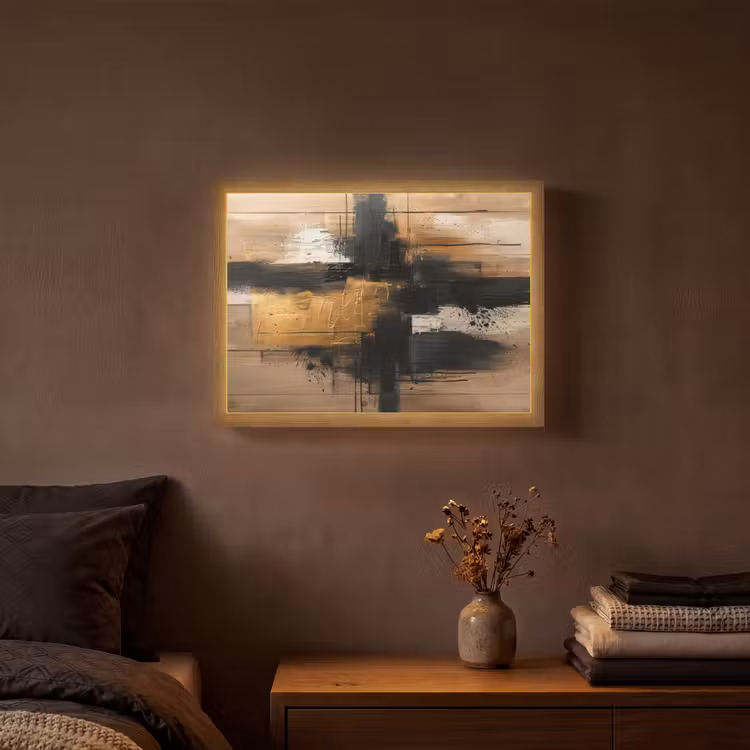 Modern - Zwart - Goud - Verf Light Box met batterij (Wandlamp) middel -sfeer4