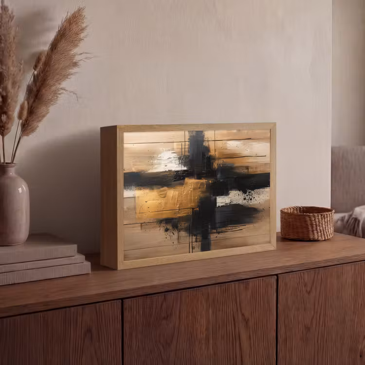 Modern - Zwart - Goud - Verf Light Box met batterij (Wandlamp) middel -sfeer2