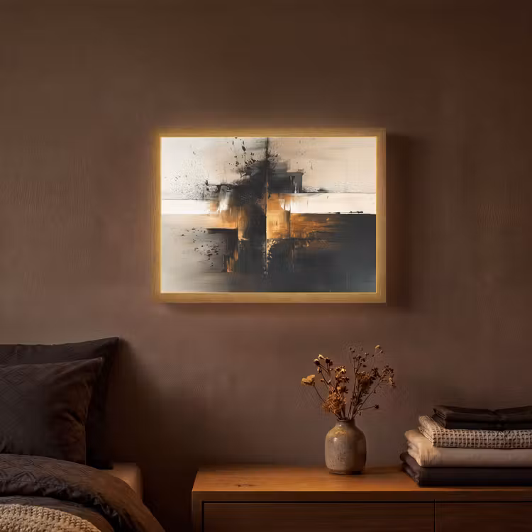 Modern - Zwart - Verf - Goud Light Box met batterij (Wandlamp) middel -sfeer4