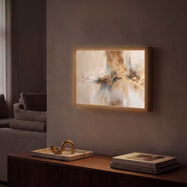Modern - Bruin - Abstract - Beige Light Box met batterij (Wandlamp) middel -sfeer1