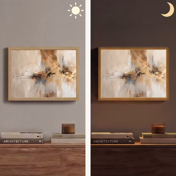 Modern - Bruin - Abstract - Beige Light Box met batterij (Wandlamp) middel -sfeer3