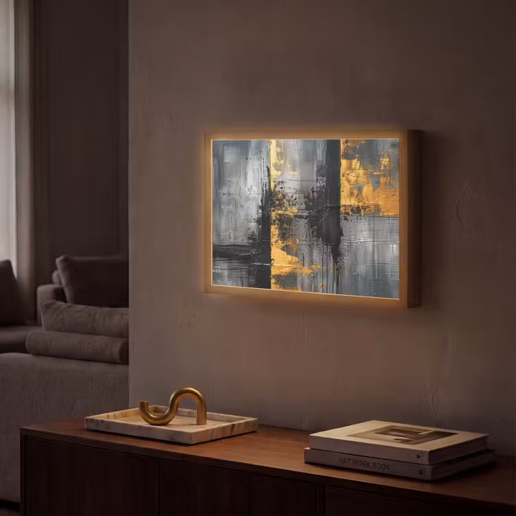 Modern - Goud - Grijs - Patroon Light Box met batterij (Wandlamp) middel -sfeer1