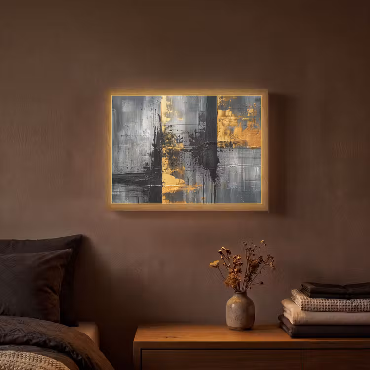 Modern - Goud - Grijs - Patroon Light Box met batterij (Wandlamp) middel -sfeer4