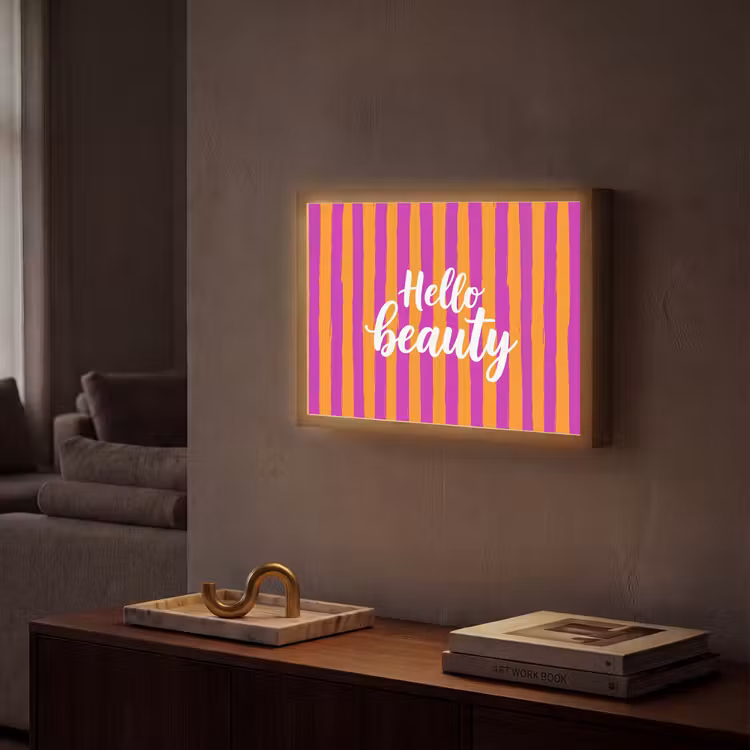 Modern - Hello - Oranje Light Box met batterij (Wandlamp) middel -sfeer1