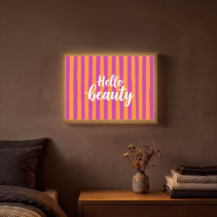 Modern - Hello - Oranje Light Box met batterij (Wandlamp) middel -sfeer4