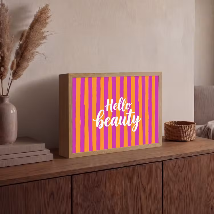 Modern - Hello - Oranje Light Box met batterij (Wandlamp) middel -sfeer2