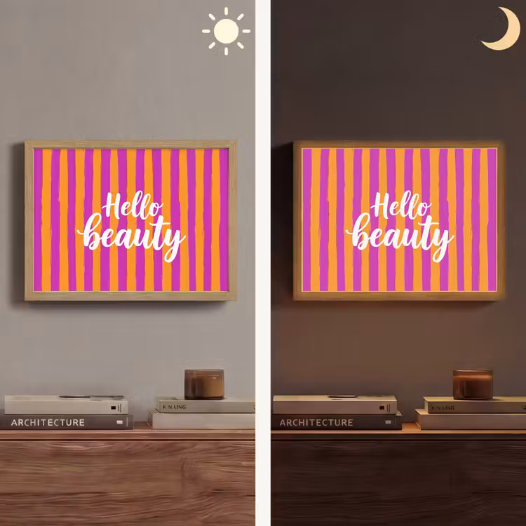 Modern - Hello - Oranje Light Box met batterij (Wandlamp) middel -sfeer3