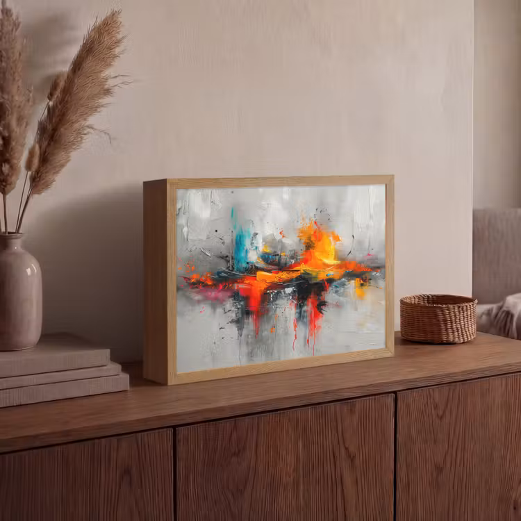 Modern - Oranje - Grijs - Kunst Light Box met batterij (Wandlamp) middel -sfeer2