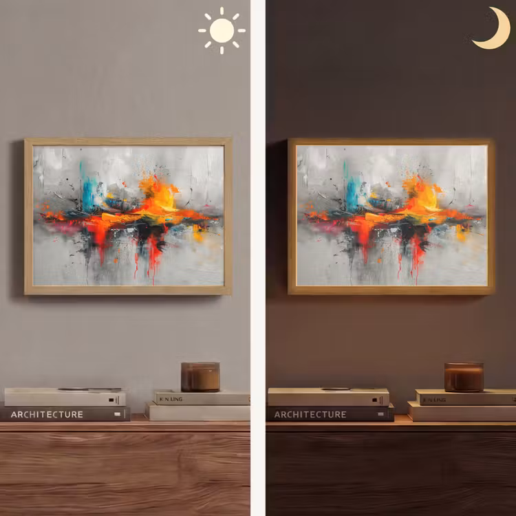 Modern - Oranje - Grijs - Kunst Light Box met batterij (Wandlamp) middel -sfeer3