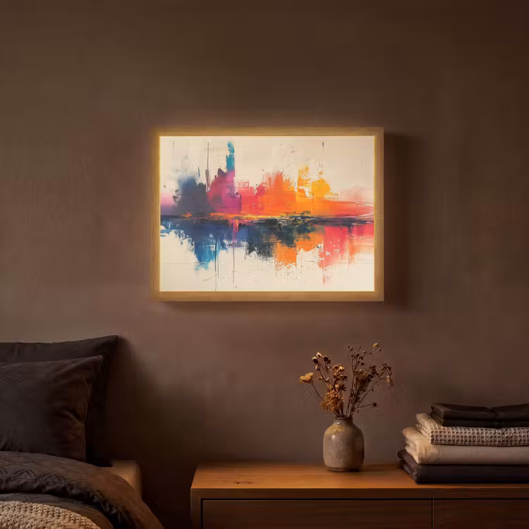 Modern - Verf - Kunst - Kleurrijk Light Box met batterij (Wandlamp) middel -sfeer4