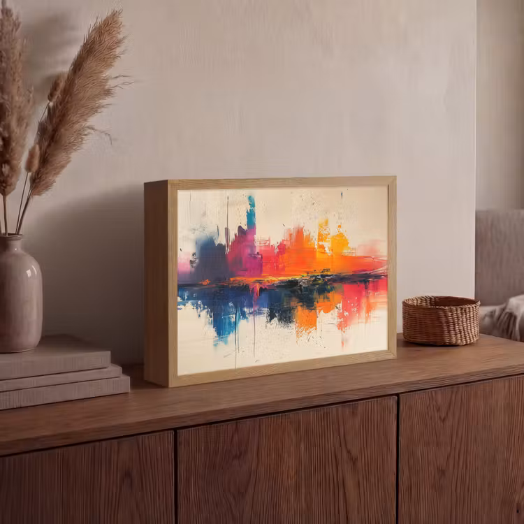 Modern - Verf - Kunst - Kleurrijk Light Box met batterij (Wandlamp) middel -sfeer2