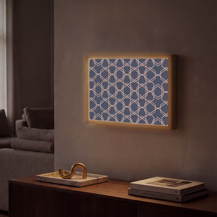 Modern - Patroon - Donkerblauw - Roze Light Box met batterij (Wandlamp) middel 907 -sfeer1